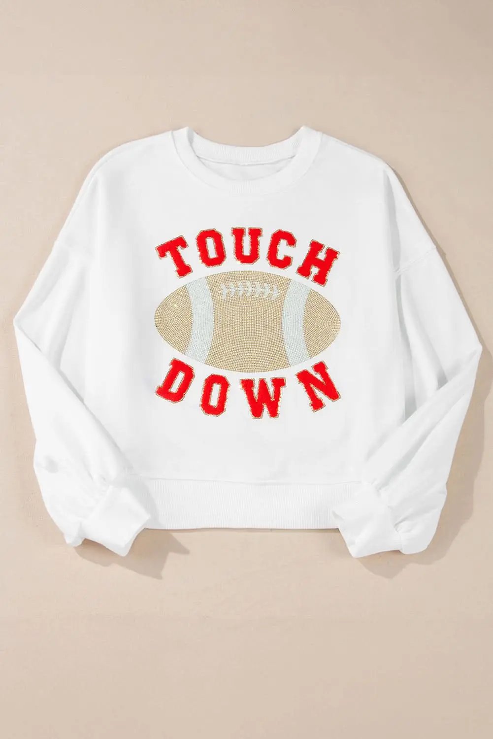 White TOUCH DOWN Football Graphic Pullover Sweatshirt - Love Salve